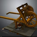 Ancient Wooden Siege Engine Catapult With Wheels Gears Levers And Fallen Leaves On Platform