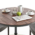 Round Wooden Table And Chairs Set With Coffee Cup Cookie And Woven Rug
