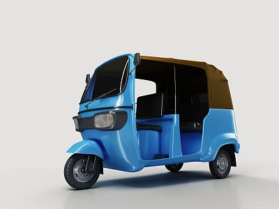 Blue Three Wheeled Motorcycle With Modern Design Brown Roof And Open Doors 3d model