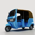 Blue Three Wheeled Motorcycle With Modern Design Brown Roof And Open Doors