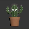 Cute Cartoon Cactus Scene With Playful Eyes In Terracotta Flower Pot