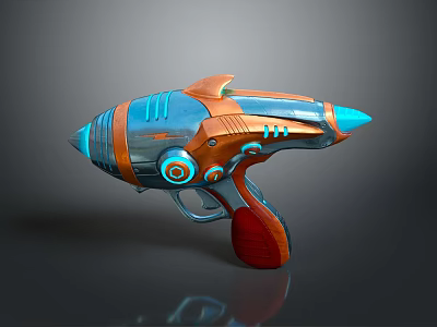 Futuristic Sci Fi Weapon Gun With Blue Orange Body Red Grip Streamlined Design 3d model