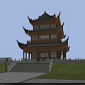 Traditional Chinese Pagoda With Multi Story Wooden Structure And Ornate Eaves On Green Lawn