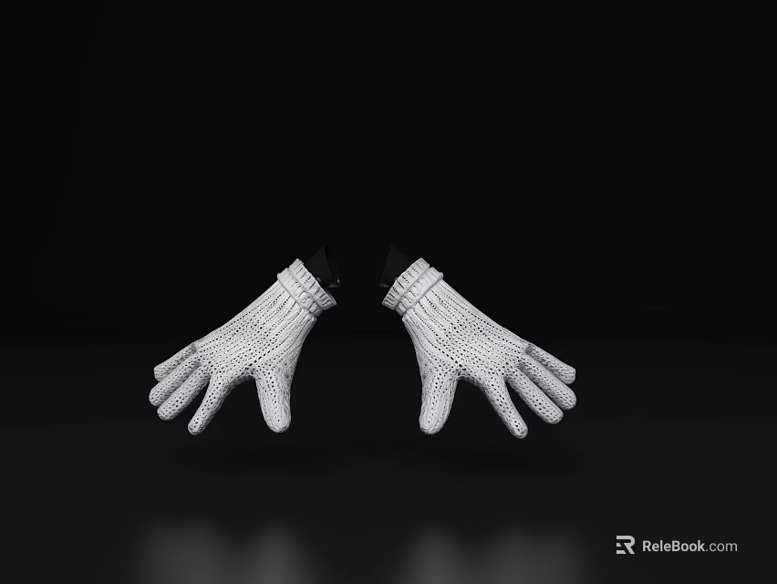 Elegant White Knit Gloves Display Intricate Texture On Black Background 3d model 