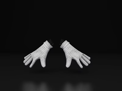 Elegant White Knit Gloves Display Intricate Texture On Black Background 3d model