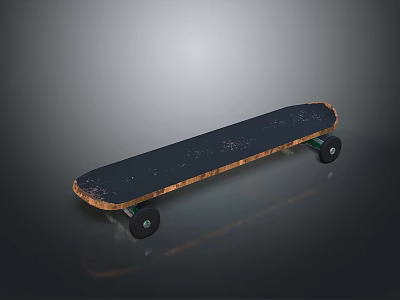 Vintage Skateboard Structure With Dark Deck Surface Wooden Edge And Black Wheels 3d model