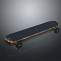 Vintage Skateboard Structure With Dark Deck Surface Wooden Edge And Black Wheels