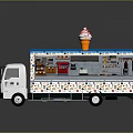 Colorful Polka Dot Ice Cream Food Truck With Open Side And Cone On Top