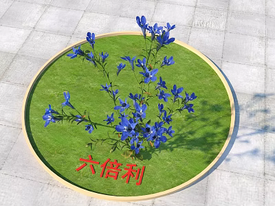 Commercial Flower Display Equipment With Circular Green Lawn And Blue Flowers 3d model