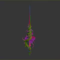 3D Rendered Weapon with Spiral Shaped Red Spike Top Yellow Orange Gradient Purple Pink Flowers