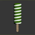 Green And White Swirled Creamy Popsicle On Wooden Stick Frozen Treat