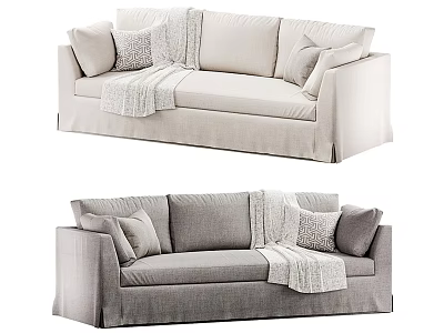 Light and Gray Three-Seater Sofa with Pillows Soft Blanket and Comfortable Design 3d model