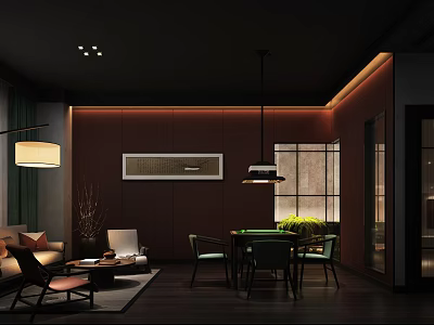 Hotel Mahjong Room Interior Design With Comfortable Sofa Gaming Tables And Green Plants 3d model