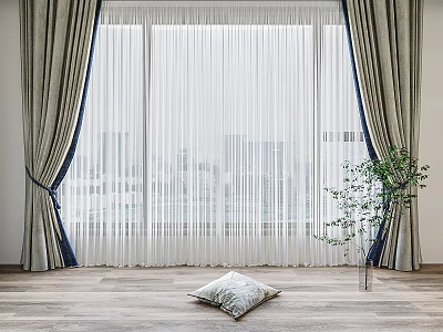Soft Fabric Curtains With Sheer Liner And Tiebacks For Modern Living Room Window 3d model