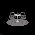 Modern Round Dining Table Set With White Tabletop Four Black Chairs And Laptop 3d model