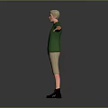 Man Standing With Arms Outstretched In Green Polo Shirt And Khaki Shorts Against Gray Background