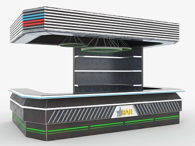 Modern Reception Desk With Striped Design Multiple Shelves Green Accents And DAK Logo 3d model