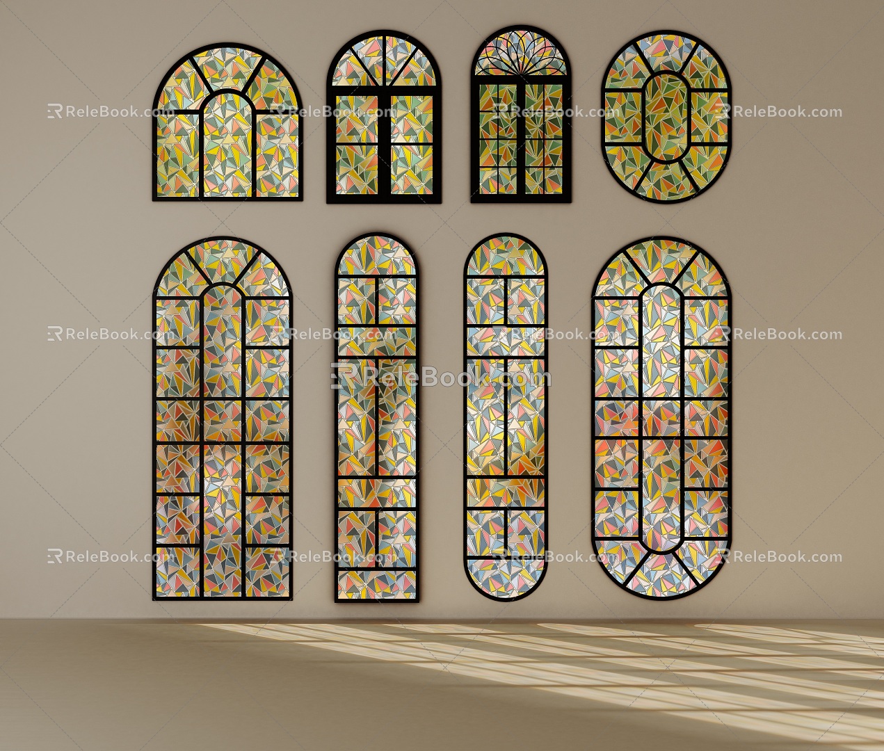 French decorative glass window 3d model