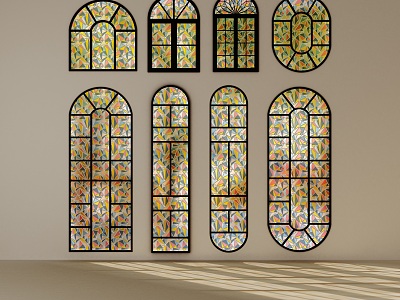 French decorative glass window 3d model