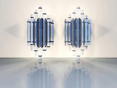 Blue Transparent Glass Hinged Doors With Black Line Decorations White Wall And Floor Reflection 3d model