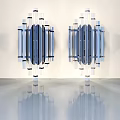 Blue Transparent Glass Hinged Doors With Black Line Decorations White Wall And Floor Reflection