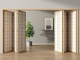 Folding door Japanese-style folding door sliding door lattice door partition sliding door partition door 3d model