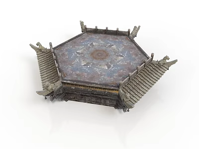 Traditional Chinese Ancient Architecture Model With Octagonal Structure Tiled Roof And Carved Details 3d model
