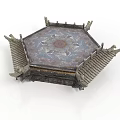 Traditional Chinese Ancient Architecture Model With Octagonal Structure Tiled Roof And Carved Details