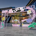 Pink Decorative Event Entrance Arch With Flower Patterns And Blooming Theme For Mall Activity