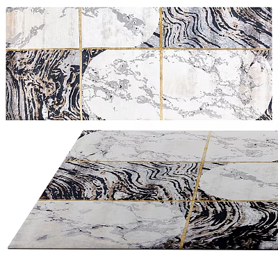 Square Rug Featuring Marble Pattern And Gold Lines 3d model
