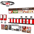 Hotel Lobby Interior with Front Desk Red White Striped Counter and Kitchen Dining Decor Posters