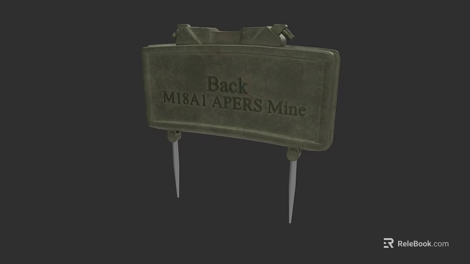 Green Back MIRAI APERS Mine Weapon With Metal Spikes And Text Label 3d model 