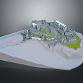 Ancient Architecture 3D Model on Cliff with Courtyard Pathways and Green Areas