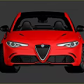 Red Sporty Sedan with Black Roof and Black Wheels on Reflective Surface in Grey Background