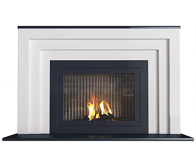 Modern Fireplace Design With White Frame Black Door And Burning Flames 3d model
