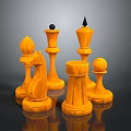 Wooden Chess Pieces With Different Shapes On Dark Background And Reflection 3d model