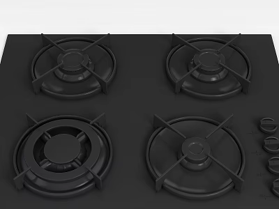 Kitchen Storage Cabinets With Black Gas Stove Four Burners And Control Knobs 3d model