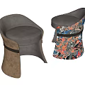 Modern Design Sofa Stools With Curved Backrest Colorful Printed Pattern And Gray Upholstery 3d model