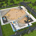 Active Construction Site With Cranes Steel Framework Vehicles Green Trees Under Sky 3d model