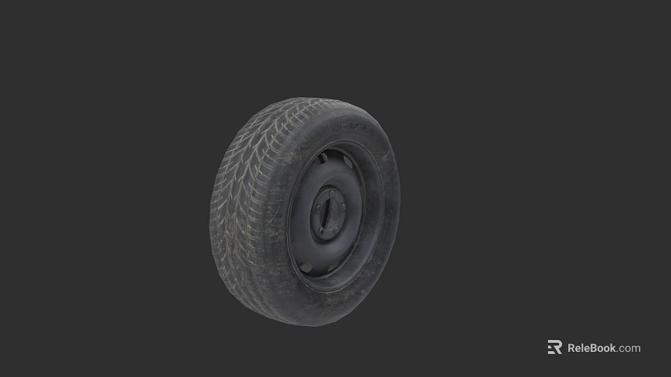 Black Car Tire With Tread Pattern And Metal Rim On Dark Background 3d model 