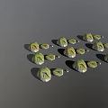 Green And White Decorative Stone Pieces With Colorful Lines And Small Ornaments