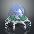 Modern Futuristic Structure With Transparent Dome Green Platform And Mechanical Legs