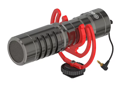 External Microphone with Red Shock Mount for Smartphone Digital Audio Recording 3d model