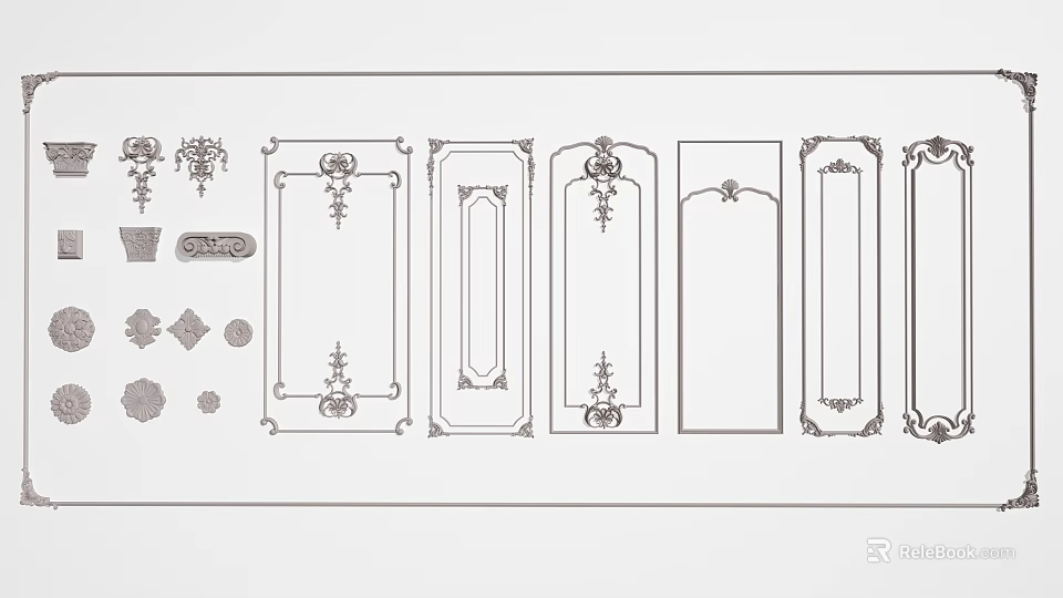 Decorative Line Design Elements With Ornamental Borders And Intricate Patterns 3d model