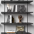 Modern Multi Tier Bookshelf With Books Decorative Sculptures Vases And Framed Art