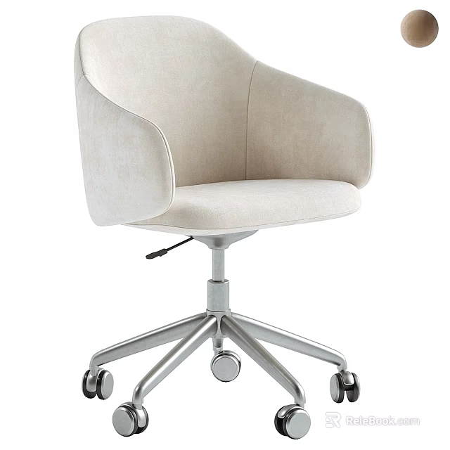 Beige Fabric Office Chair With Swivel Function And Metal Base On Wheels 3d model 