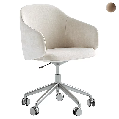 Beige Fabric Office Chair With Swivel Function And Metal Base On Wheels 3d model