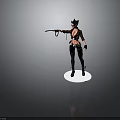 Cat Eared Female Warrior Character In Red Black Outfit Holding Weapon Standing On White Base