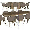 Modern Dining Table Set With Round Oval Tables And Beige Upholstered Chairs 3d model