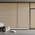 Modern Light Brown Wooden Venetian Blinds Interior Design With Armchair Rug And Books